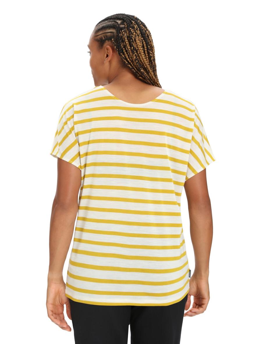 Ecru Heather / Silent Gold Icebreaker Merino Drayden Reversible Short Sleeve Top Stripe Women's T Shirts | AU 1607XYUF